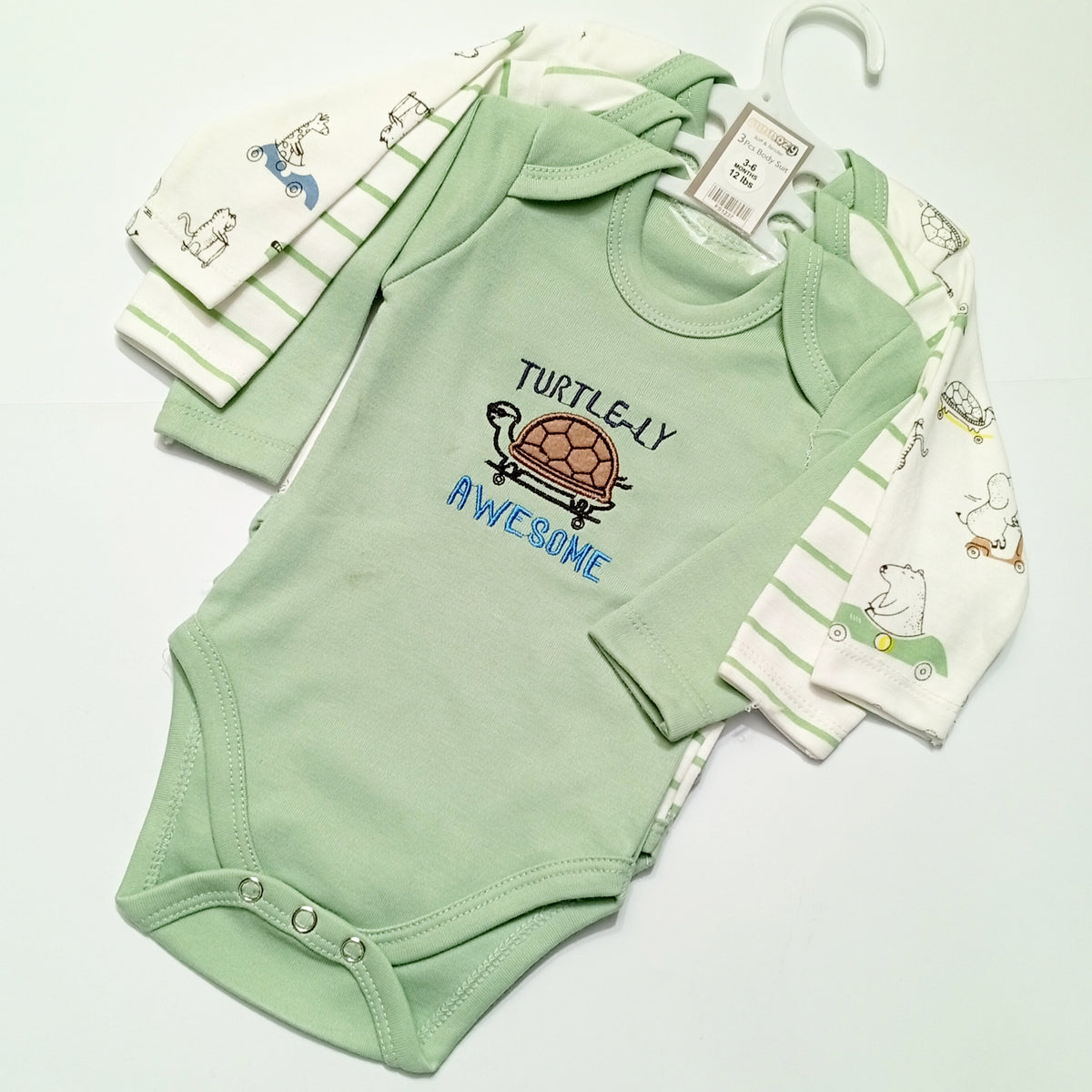 Pack of 3 Long Sleeve Bodysuits - Green