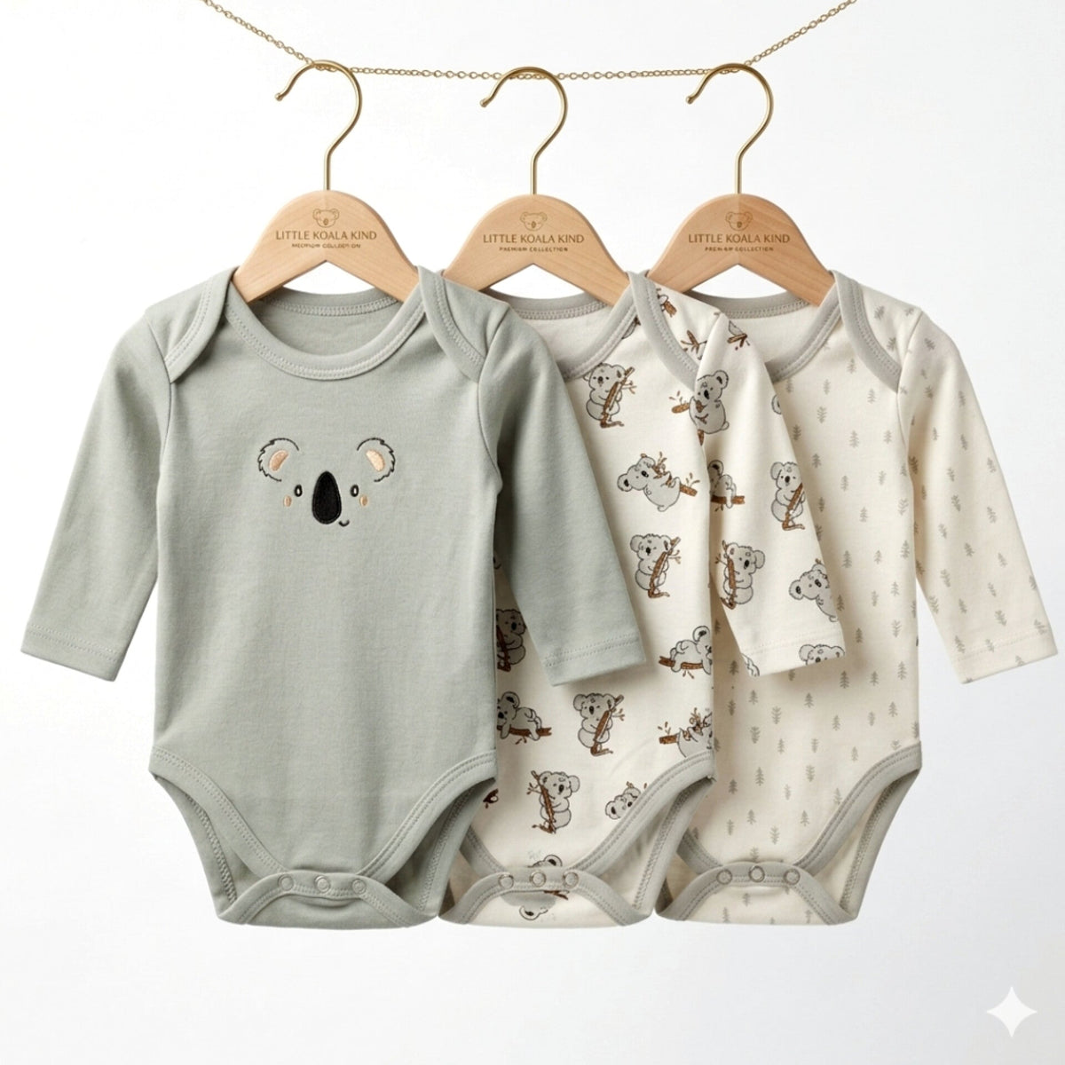 Pack of 3 Long Sleeve Bodysuits - Gray