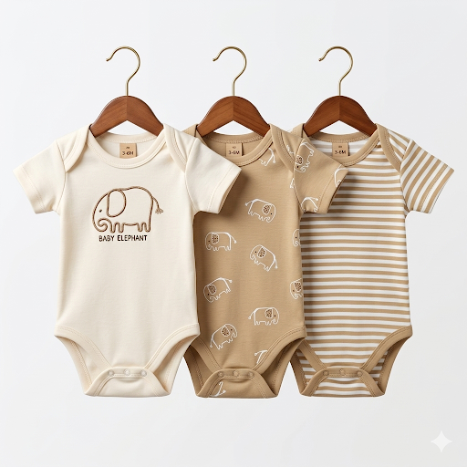 Pack of 3 Half Sleeve Bodysuits - Brown Elephant