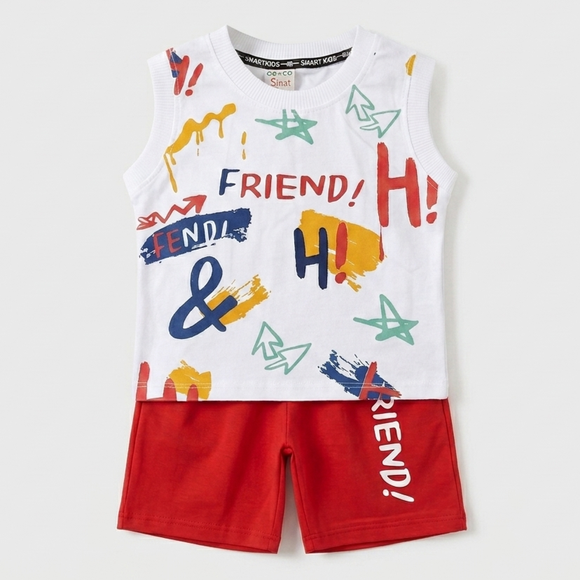 Sleeveless Shirt & Nicker- Friend - Red