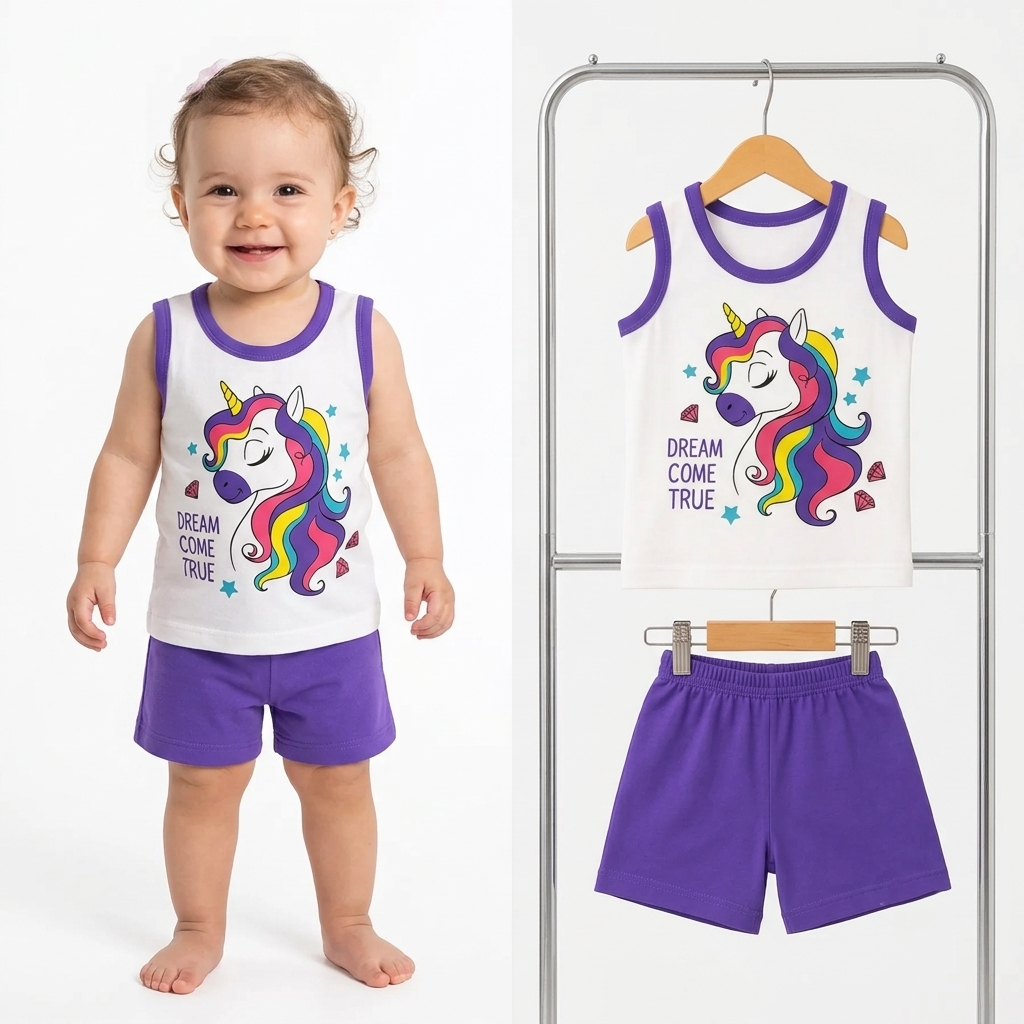 Cotton Jersey Sando & Short - Unicorn