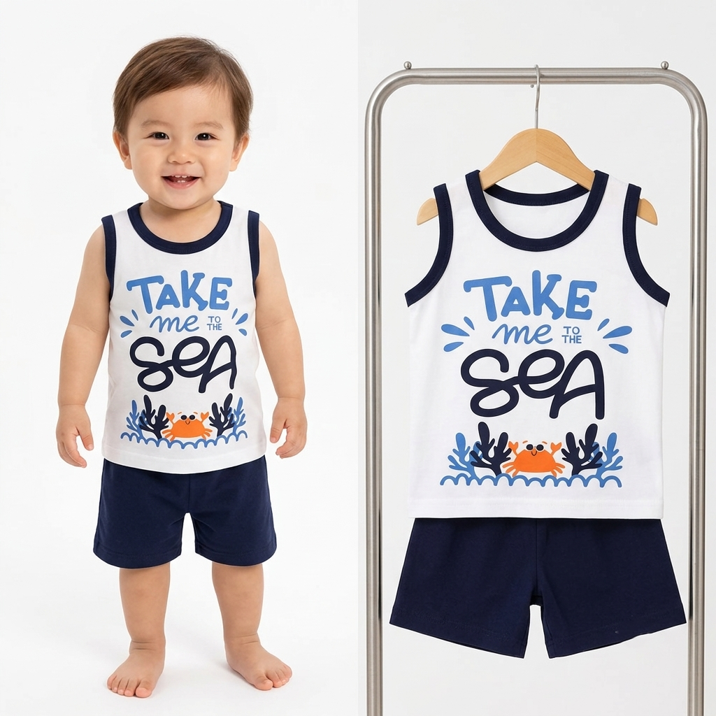 Cotton Jersey Sando & Short - Sea