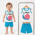 Cotton Jersey Sando & Short - Blue - Snail