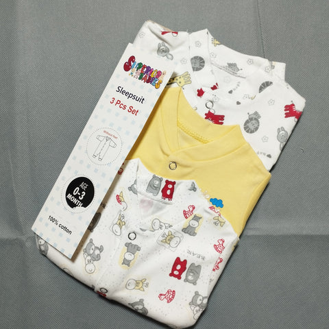 SB - Pack of 3 Romper - Animal Yellow - R2401