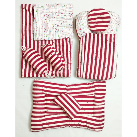 SB - 7 Pieces Plush Bedding Set - Red Lining & Hearts