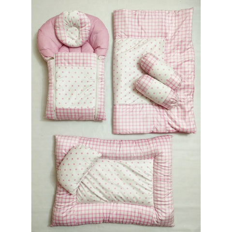 SB - 7 Pieces Plush Bedding Set - Pink Dots