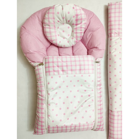 SB - 7 Pieces Plush Bedding Set - Pink Dots
