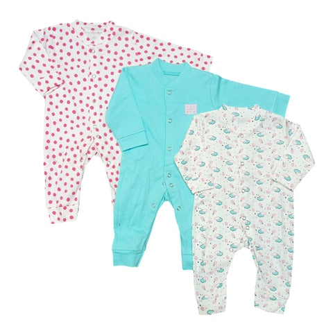 SB - Pack of 3 Sleep Suits - Pink & Green Clouds