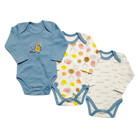 Pack of 3 Long Sleeve Bodysuits - Smiley
