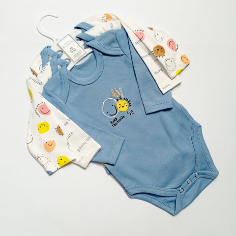 Pack of 3 Long Sleeve Bodysuits - Smiley