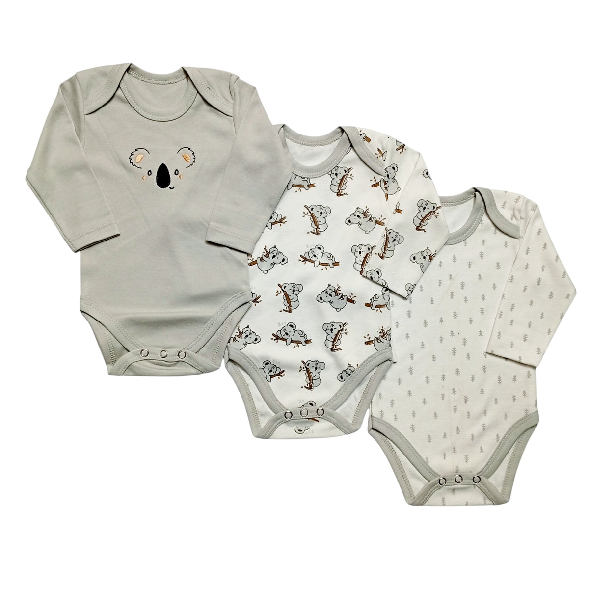 Pack of 3 Long Sleeve Bodysuits - Gray