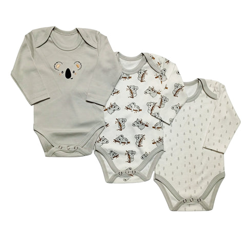 Pack of 3 Long Sleeve Bodysuits - Gray
