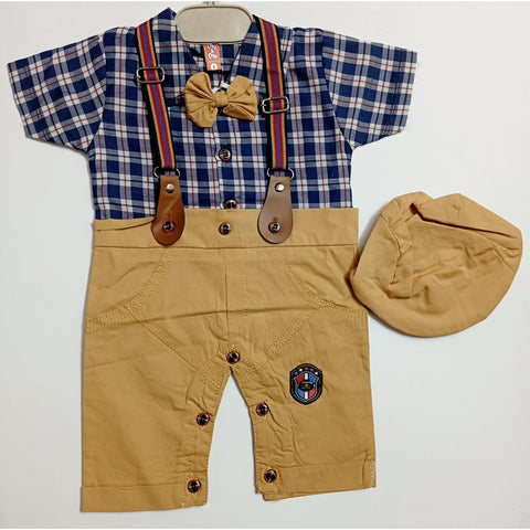 Baby Romper with Cap - Blue Check