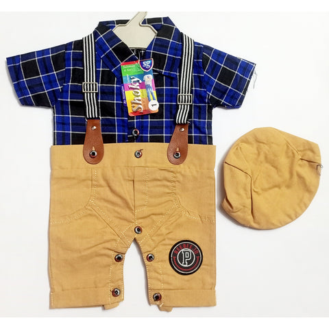 Baby Romper with Cap - Blue & Black