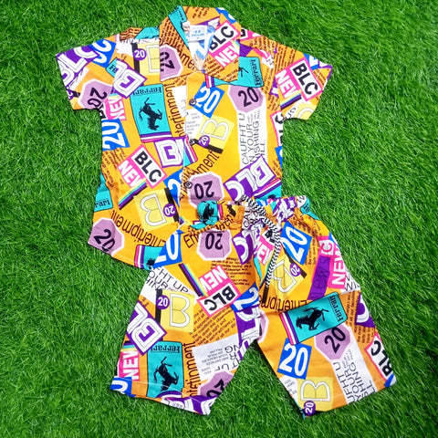 Kids Short & shirt - Multi Design Orange