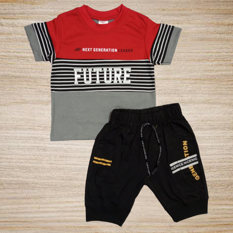SB - T.Shirt & Short - Red & Gray- TS2429