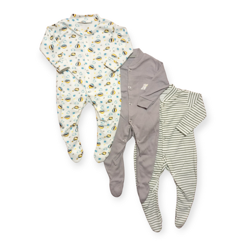 Pack of 3 Sleep Suits - Gray