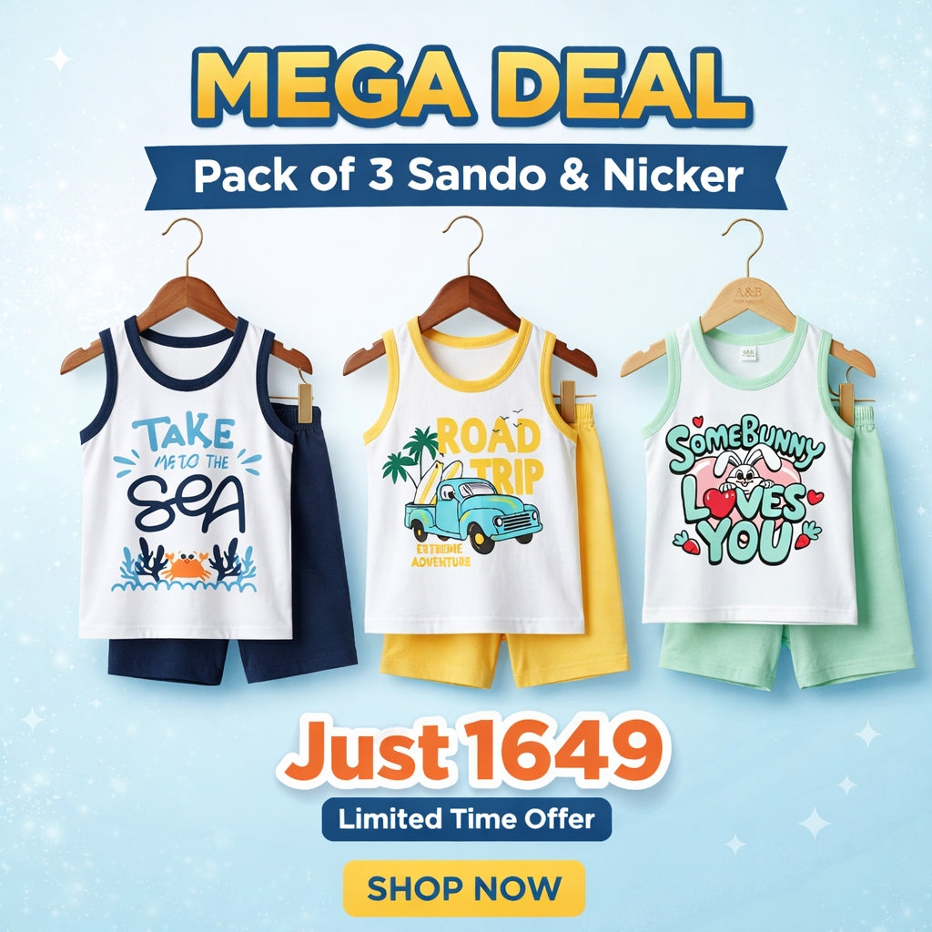 Pack of 3 - Cotton Jersey Sando & Short