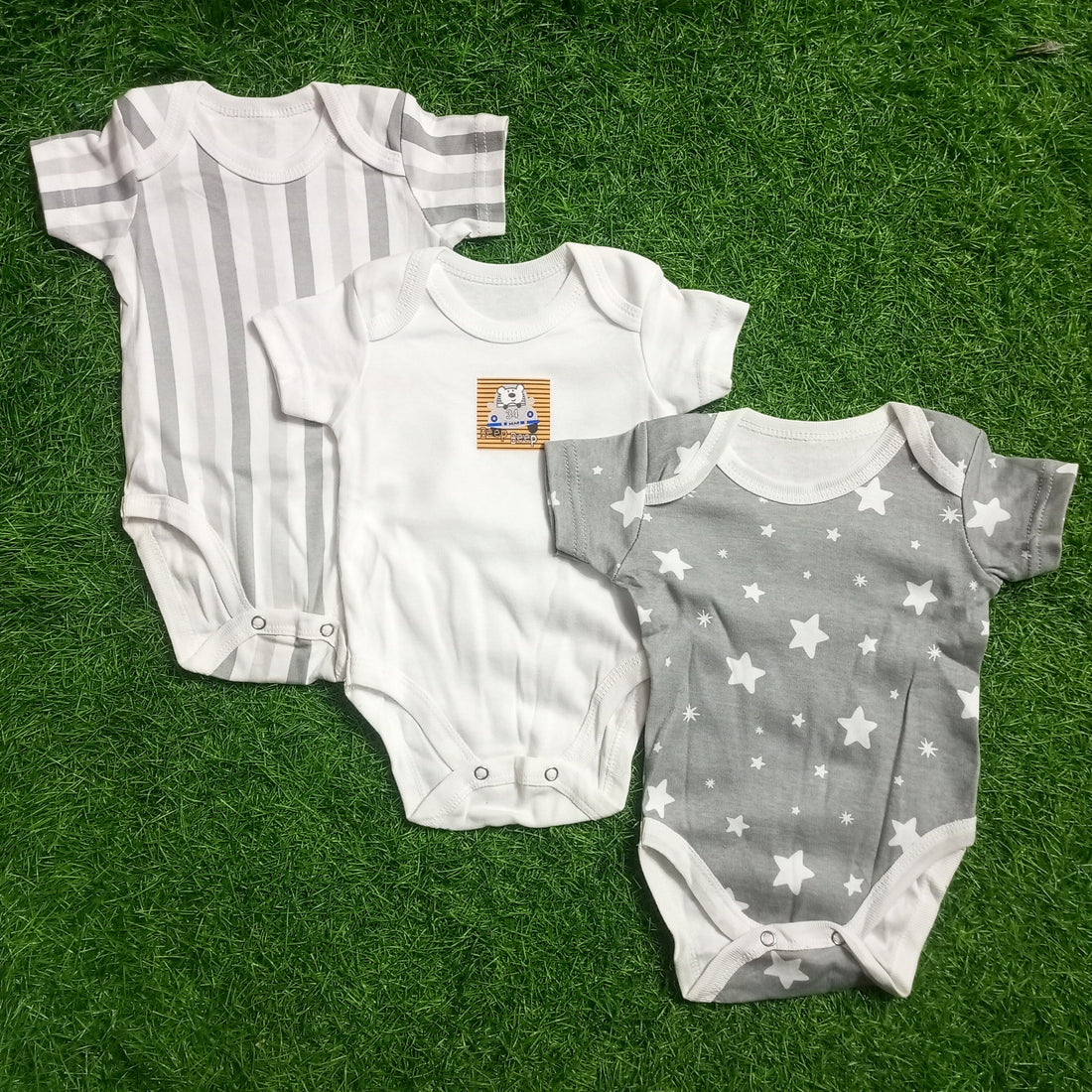 Pack of 3 Body Suits - MC - Gray Stars