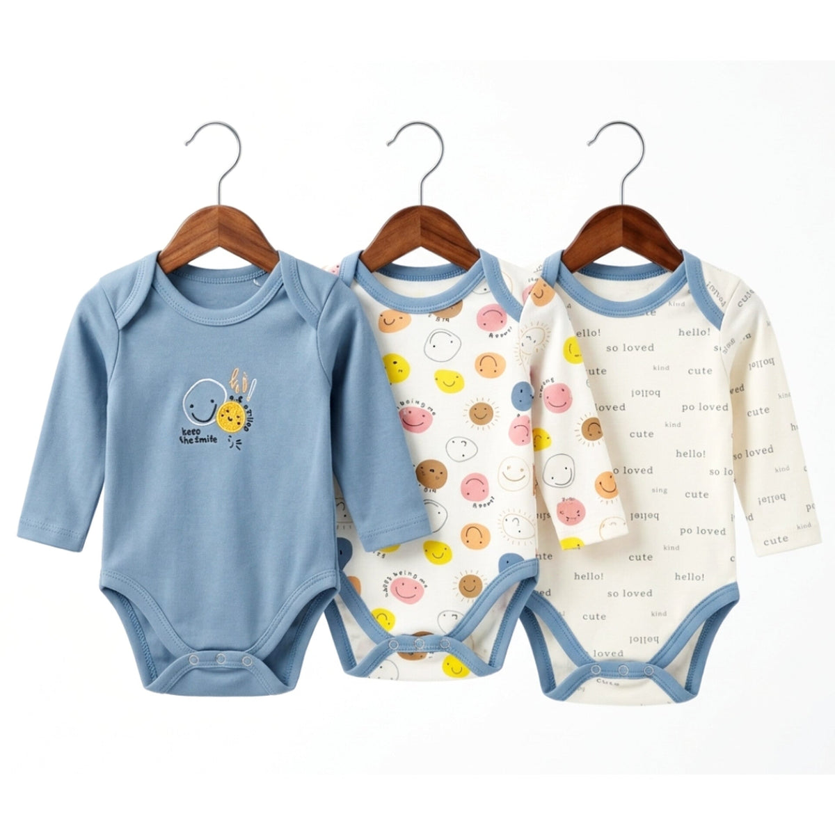 Pack of 3 Long Sleeve Bodysuits - Smiley