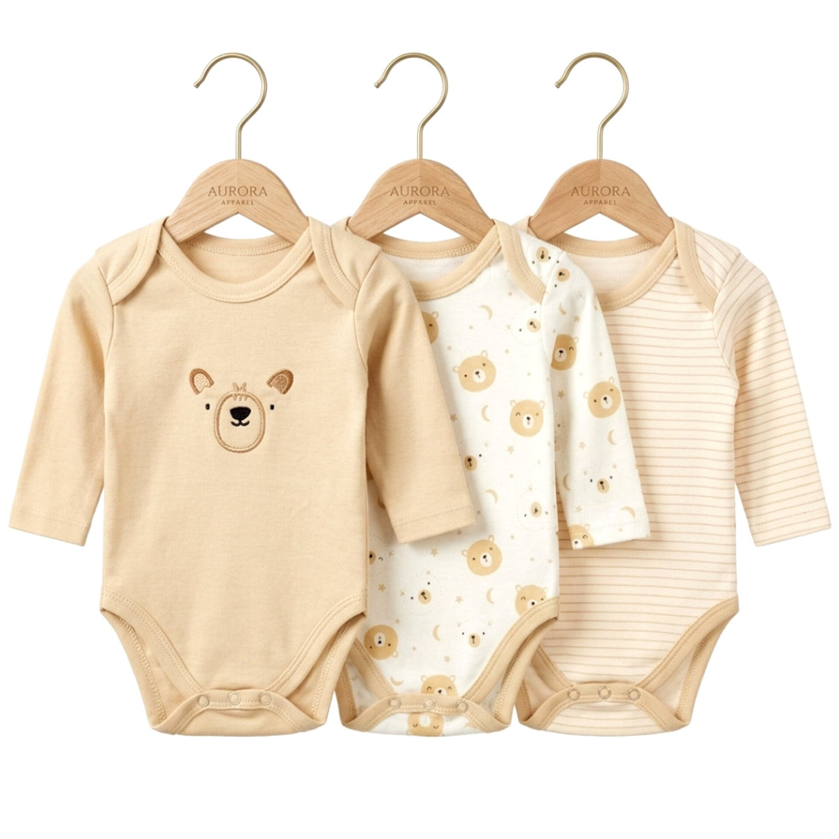 Pack of 3 Long Sleeve Bodysuits - Brown