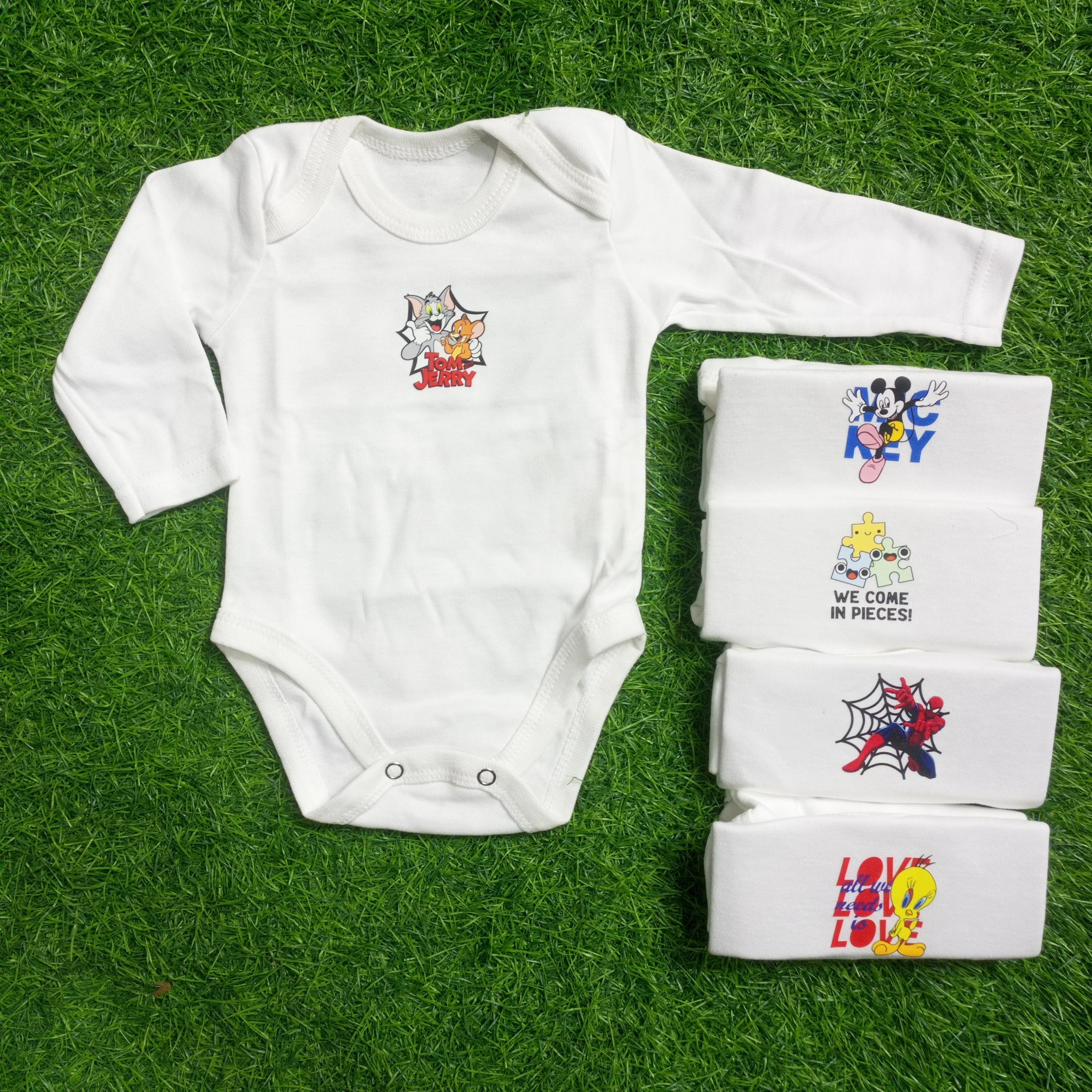 Pack of 5 Body Suits - White Cartoon