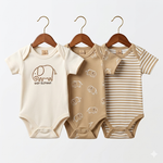 Pack of 3 Half Sleeve Bodysuits - Brown Elephant